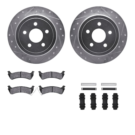 Rear - Dynamic Friction Company Brake Rotors - Drill/Slot - Silver with Ceramic Brake Pads and Hardware Kit 7312-54108